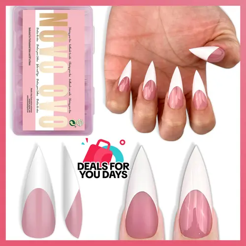 NOVO OVO Soft Gel Full Cover Press on Nails - Sharp Stiletto Shape, Medium/Long Length, Square Thumb Cut, 16 Sizes, Multi-Pack for Salon DIY Nail Decor, Easily Pressed and Trimmed Fake Nails【DOES NOT INCLUDE: LIGHT, GLUE, BUILDER GEL】, Pre-Designed,sohoch