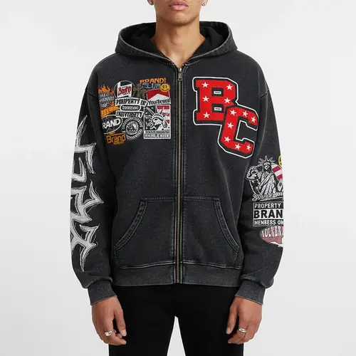 Sopula Studio Men's 90s-Inspired Collared Washed Graphic Hoodie - Retro Peace Club Design, Casual Sportswear, Streetwear, Mensfashion,sohochic