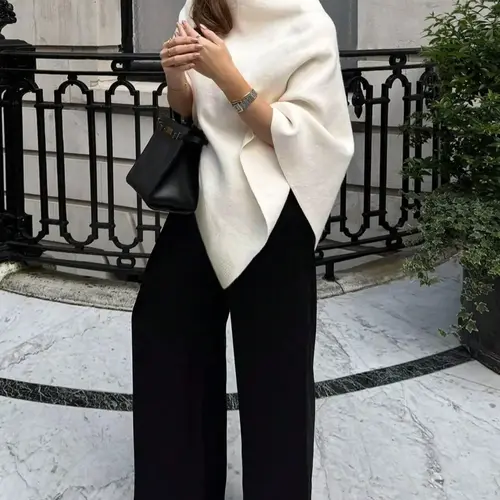 Women's Plain Loose Elegant Fashion Sweater Shawl, Soft Warm Shawl, Fall & Winter Moderate Fabric Knit Wrap, Stylish Versatile Accessory for Ladies
