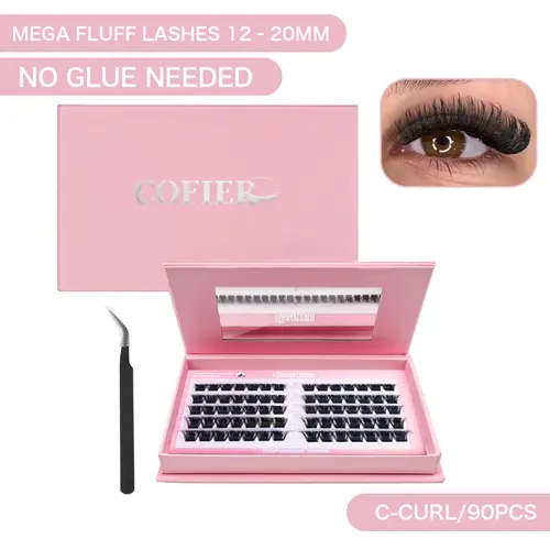 (Pink)Cofier DIY Lash Kit 12-20mm No Glue Self-Grafting Fluffy Volume Cluster Lashes for Effortless Home Application Soft Lightweight and Reusable #Summervibes