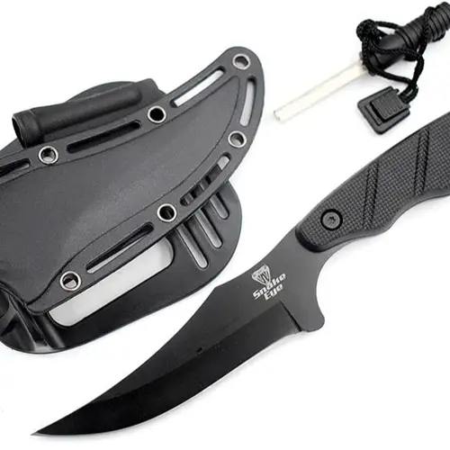 Snake Eye Tactical 9" Skinner Unisex Fixed-Blade Steel Knife - 4.75 inches Durable Outdoor Tool, EDC Survival Utility Knife with Sharpener, Wear-Resistant Secure ABS Sheath, Camping Tactical Accessory (1148-BK)