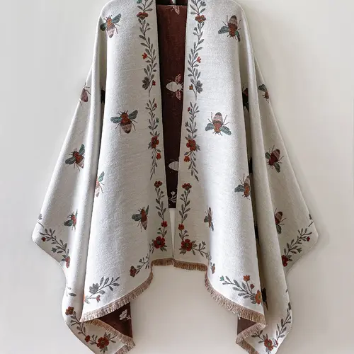Unisex Plant Print Shawl, Fashion Shawl Wrap, Soft Warm Casual Scarf for Fall & Winter, Daily Accessory, Perfect Birthday Gift Idea
