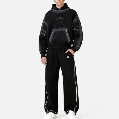 Aelfric Eden Menswear Souffle Cloud ICON 2-Piece Boxy Set - Unisex Oversized Batwing Long Sleeve Hoodie & Baggy Pants, Leather Patch, Plain, Casual, Fleece Warmth w/o Excess Bulk, Y2000 Heavyweight Streetwear,sohochic