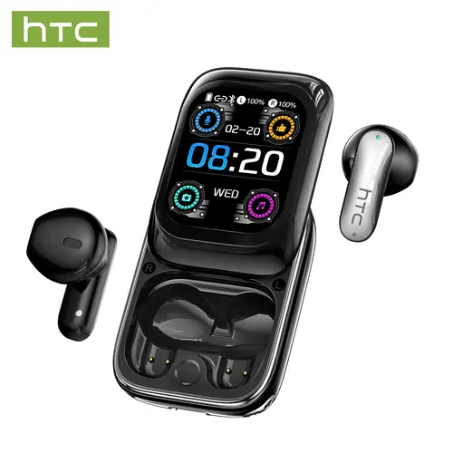HTC NE48 Slider LCD Bluetooth 6.0 In-Ear Earbuds - Wearable Tech Wireless BT Headset with Multifunctional LED Display, Built-in Microphone, App Compatibility, Music Setup for Cellphones, Suitable for Sports, Office Use