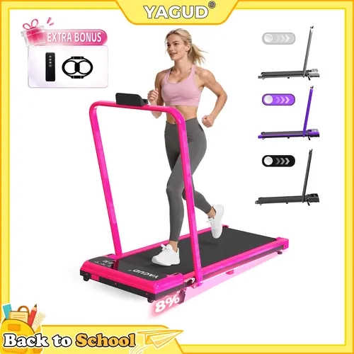 【BACKTOSCHOOL】 YAGUD Foldable Handrail Adjustable Incline Treadmill, Low Noise Motor Walking Pad, 330lbs Weight Capacity, Remote Control & Wheels for Easy mobility, Dual Shock Absorption System Home Gym Equipment, Home Workout Equipment