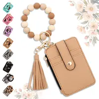 Women's Silicone Beaded Keychain Wristlet Wallet, Aesthetic Credit Card Holder with Card Slots & Floral/Leopard Prints, Key Ring Bracelet Organizer Protector, Gifts for Adults Purses (Free Gift & Shipping, Mother's Day Idea)#SummerVibes, Card Organizer Pr