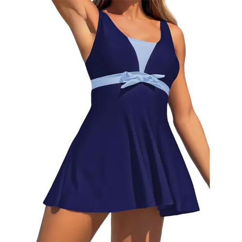 Aleumdr Women's Printed 2-Piece Tankini Swimsuit - Colorblock Swimsuit, Tummy Control Swimdress, High Rise Swim Bottoms with Pocket Convenience, Breathable Nylon Spandex Blend, Adjustable Straps for SwimWeek Vacations, Tummy Control Swimdresses