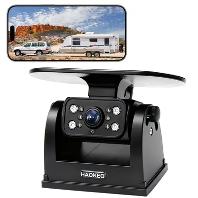 HAOKEO HA7 1080P WiFi Magnetic Solar Backup Camera with 10,000mAh Rechargeable Battery, Waterproof Wireless Truck Accessory for Easy Installation, Hitching & Reverse Use on Trucks, RVs