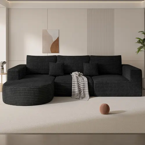 110" Modular Sectional Sofa Couches, Cloud Couches for Living Room, Boneless Sofa with Deep Seat,L-Shape Couch with Chaise,No Assembly Required,Black,1 PCS