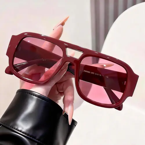 Retro Pilot Sunglasses for Women Men Double Bridge Aviation Square Sunglasses 70s Fashion Classic Sun Glasses Vintage Shades UV400 Protection