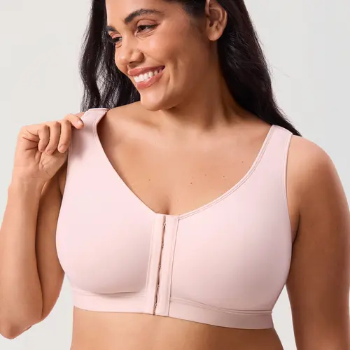DELIMIRA Women's Inbarely Lift Front Closure Bra Full Coverage Plus Size Unlined Wireless Seamless Bras