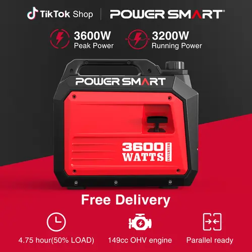 【Summerfinds】PowerSmart 3600 Watt Ultralight Home Backup Generator,59db Quiet,Heavy Duty Motor,RV-Ready 30A Outlet, Parallel Capable, EPA Compliant,Storm Emergency Use,Camping,Safe Long-Lasting Usage,DB5035