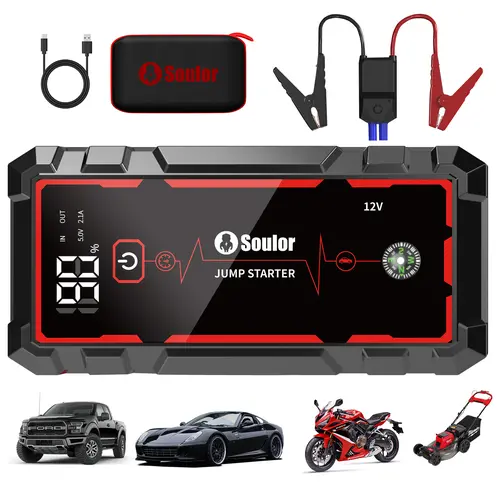 Soulor CY20 PLUS Portable Car Jump Starter 8000mAh 12V Battery Booster Power Bank with LED Emergency Light USB Type-C Fast Charging for Cars SUVs Trucks Motorcycles