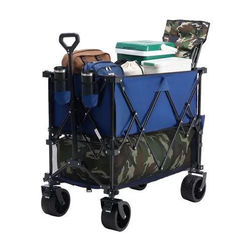 Sweetcrispy Heavy Duty Utility Wagon - Double-Decker, 440 lbs Load Capacity, 320L, Brakes, 360° Swivel Flexible Handle, All Terrain Tires, Oxford Fabric, Folding Carry, for Grocery, Camping (Home Improvement Building Supplies Trollies)