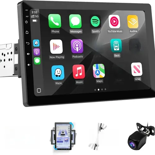 Haudio 10.1 Inch Single DIN Car Video Player, Wireless CarPlay & Android Auto Ready, Rotatable Touchscreen, GPS, Bluetooth, WiFi, AM/FM, Backup Camera, Mirror Link, Easy Install, 1080p HD Video for Road Trips, 1280×720 IPS View,toolupgrade
