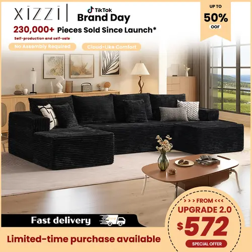 XIZZI U-shaped Modular Sectional Sofa, Compressed Corduroy Fabric, Modern Style Living Room Sofa Bed, Space-Saving Recliner Design - Convertible Corduroy Sectional Sofa