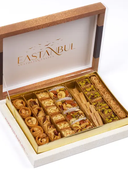 Eastanbul Turkish Baklava Assorted Gift Box, 7 Varieties Pistachio Baklava Pastry, 1.1lb Gourmet Dessert