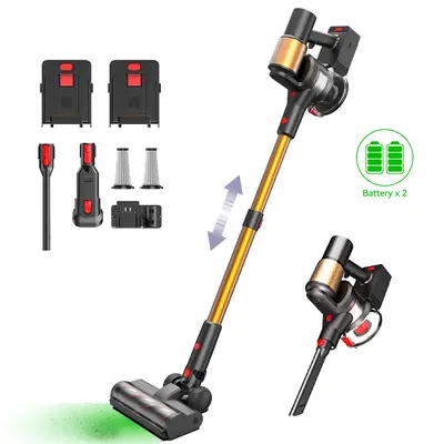 Puppyoo T20 Cordless Stick Vacuum Cleaner - 190AW Powerful Suction, 51 Mins Runtime, Green Light Dust Reveal, 0.8L Washable Dust Cup, Retractable Metal Pole, Floor Cleaning Tool for Hard Floors & Carpets (Stick Shape)