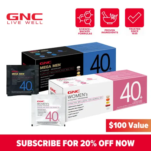GNC 2-Pack Bundle: Women's 40+ Vitapak Program (30 Servings),Stress Support, Beautiful Skin, Bone Health & Omega-3s, Dietary Supplement, Natural Ingredient