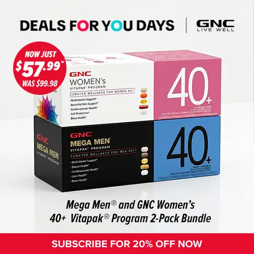 2 Boxes GNC 40+ Vitapak Vitamin & Mineral Capsules - Curated Dietary Supplements for Women 40+, with Stress Support & Bone Health for Overall Wellness