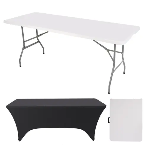 FWTI DEAL 6ft Classic Foldable Heavy Duty Table - Alloy Steel Legs, Built-in Carrying Handle, 330 lbs Capacity for Events, Camping, Indoor/Outdoor Use - White (28in D x 71in W x 29in H)