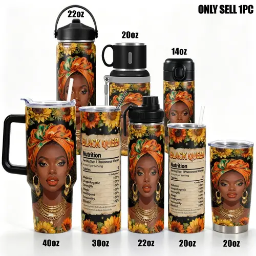 1pc Stainless Steel 40oz/30oz/22oz/20oz/14oz Water Bottle Tumbler, Insulated Travel Drinkware, Funny Design With Black Queen Sunflower Double-layer insulation Leakproof Large Capacity, Needed for Gym, Hiking, Travel Ideal Birthday Christmas Gif