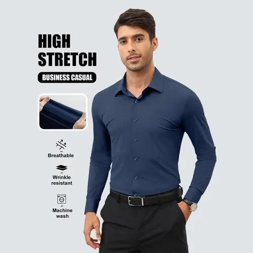 【Live Exclusive Only】Alimens&Gentle Dress Shirts 16-Way Stretch Slim Fit Long Sleeve Button Down Shirts Wrinkle Free Traveler Shirts Casual Formal