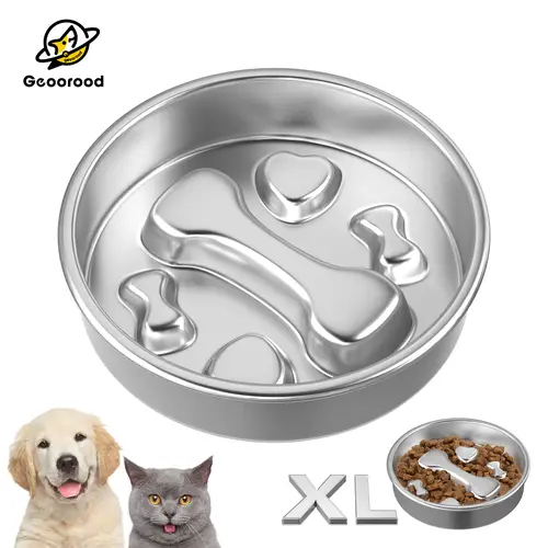 Geoorood Stainless Steel Slow Feed Bowls for Large Breed Dogs - 2-in-1 Slow Feeder & Lick Mat, 3-Cup Capacity, Non-Slip Base, Whisker-Friendly, Summer Essentials Deals, Stainless Steel Bowls