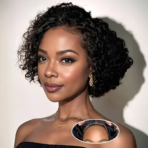 Trendy Short Cut Curly Knotless 4x4 Lace Glueless Side Part Pre-Styled Wig,sohochic