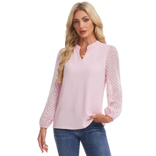 YUCOLEN 1/2pack Blouses for Women Dressy Casual Long Sleeve Chiffon Top V-Neck Puff Sleeve Work tops for Women Business,back to school,back to school shopping,sohochic