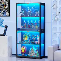 BROTTAR Modern Storage Cabinet with Glass Doors - 4-Tier Multi-Layer Organizer Storage Cupboard, Automatic 3-Color LED Lights for Collectibles/Toys, Black Indoor Furniture Shelves for Bedroom Home Decor