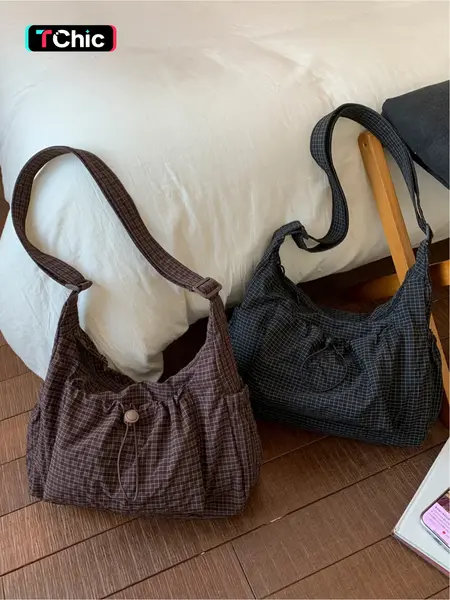 Simple Plaid Butterfly Print Bag, Velvet Polka Dot Design, Large Capacity Crossbody Shoulder Bag, Zip Closure, Casual All-Season Accessory, Casual Fashion Bag