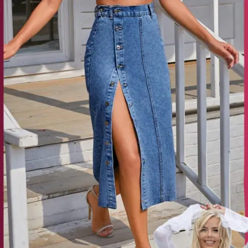 【Susan's Exclusive】Sexy Button Fly Denim Midi Front Button Skirt, High Waist A-Line Design, Casual Daily Wear, Perfect for Valentine's Day T-Chic, BlackFriday Sale,