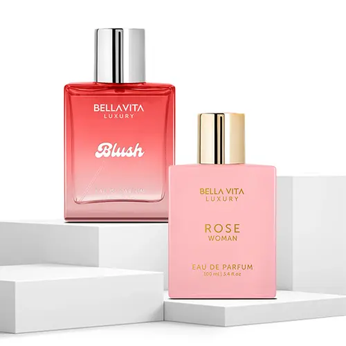 BellaVita Luxury Blush & Rose Perfume Combo for Women | Eau De Parfum Gift Set | Long Lasting Floral, Woody & Musky Fragrances | 2 x 100ml | Elegant & Cruelty-Free Perfume Duo