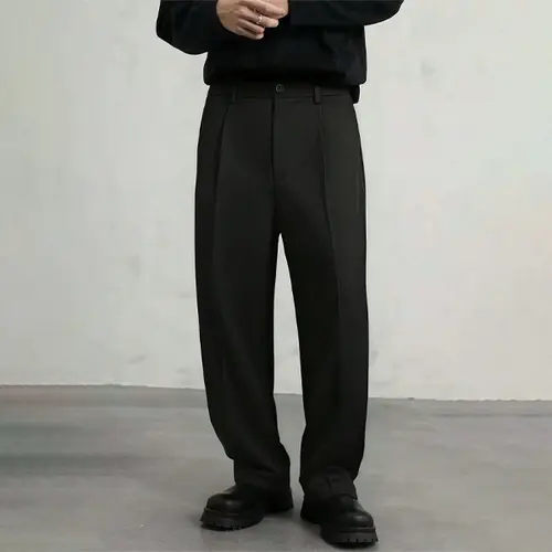 Men's Classic Stylish All-Seasons Draped Straight-Leg Dress Trouser - Retro Style Korean Menswear Pants, Below the Ankle, for Autumn Business, Casual Office-Cafe Wear