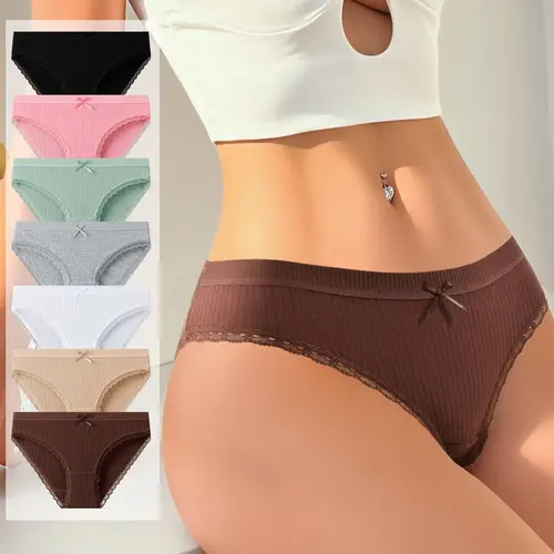 HOTCOM Women’s 7-Pack Cotton Dreamy Lace Briefs – SoHoChic Underwear for Women, Buttery Soft Stretch Fabric, Breathable Cute Fit, Comfortable Everyday Basic Triangle Briefs