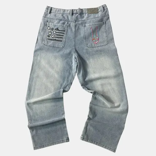 D4C Jeans JoJo's Bizarre Adventure Anime Jeans Men Casual Street Style Fashion Anime Fan Men's Jeans Mid Waist Knee Length Denim Trouser Basic Minimalist