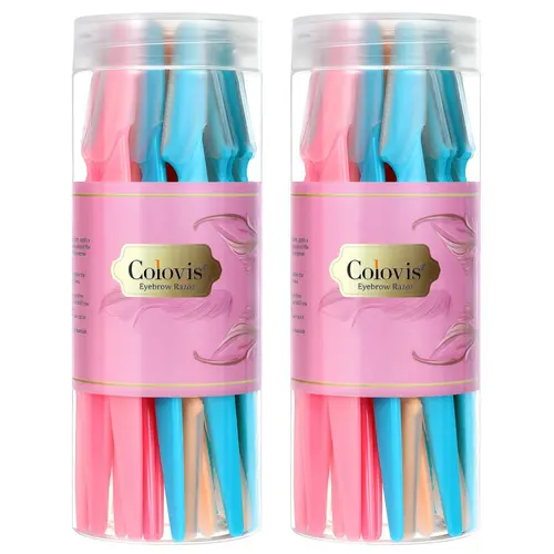 Women's 48pcs Eyebrow Razors - Dermaplaning Tools with Precision Covers, Face Peach Fuzz Remover, Hair Removal Tool, Face and Eyebrow Grooming Makeup Cosmetic Complexion Brush Set, Eyebrow Razor