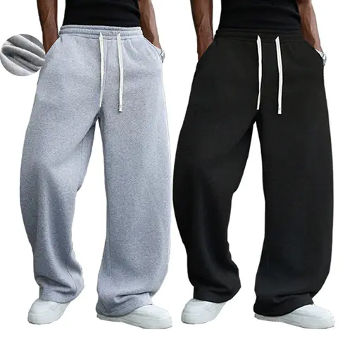 Men's 2PCS Classic Heavyweight Baggy Fleece Sweatpants - Gym Streetwear Bottoms, Casual Sporty Pants, Everyday Street Pants for Autumn & Winter, Baggy Sweatpants,sohochic