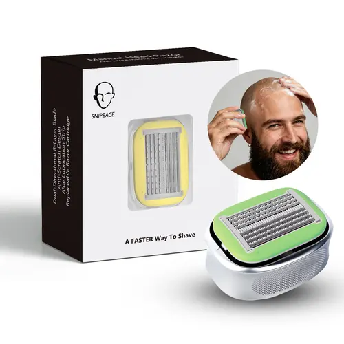 SNIPEACE Men's Bald Head Razor - 8-Layer Dual Directional Blade, Anti-Scratch Comb, Anti-Bump Design, Full-Body Waterproof Washable, Replaceable Blades, Sensitive Skin Friendly, Travel-Ready with Storage (Shaves Legs/Arms)