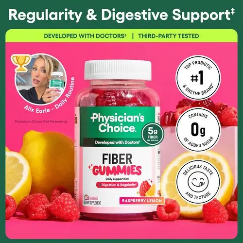 Physician’s Choice Fiber Gummies for Digestive Health & Regularity - HSA/FSA Eligible - No Sugar Added & Vegan - Daily Gummy for Adults