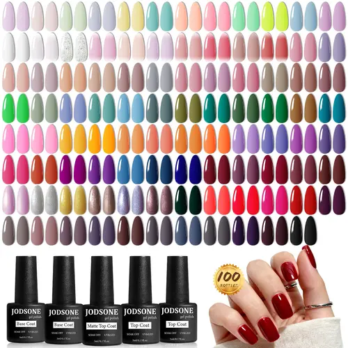 JODSONE 100-Piece Soak-Off Gel Nail Kit - 95 Shades, Base Coat, Glossy & Matte Top Coats, Long-Lasting Lacquer with Improved Brush, Bottle Set for Nail Tech Supplies, Gift for Friends with Drying Convenience