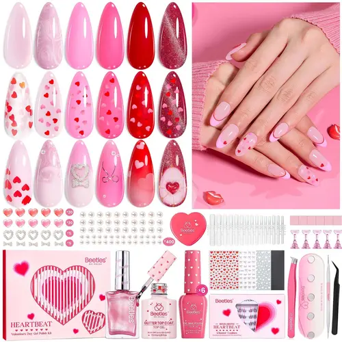 【Ideal Gift】Beetles HEARTBEAT Gel Nail Polish  Nail Art DIY Manicure Kit, Best Gift Choice for Women and Girls Cutics, Nail Glue, Multipack, Gel Nail Colors