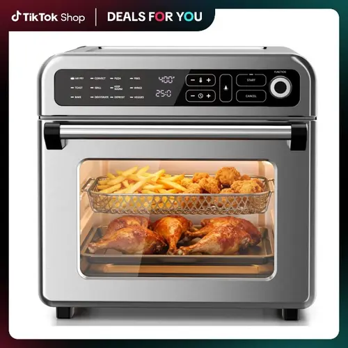 Kismile 20QT/25QT 1500W Countertop Air Fry Oven Combo,12-in-1 Non-Toxic Convection Oven,70°F-450°F Wide Temp,Air Fry/Bake/Roast/Reheat/Broil/Rotisserie,Holds 12" Pizza,PFAS&BPA Free Stainless Steel,Easy Clean,Full Accessories with Baking Pan,60-Min Timer