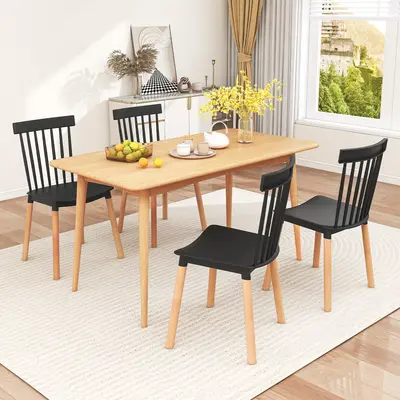 COSTWAY - Set of 4 Windsor Dining Chairs with Spindle Backs and Curved Seats-Black