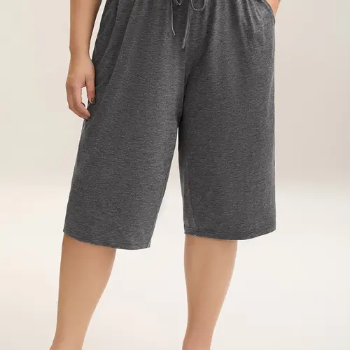 BLOOMCHIC Plus Size Wide-Leg Capri Lounge Baggy Pants - Wide Leg Knit Pull-On Pants with Pockets,M-6X, 2026 Casual Minimalist Curvy Clothing for Women's Plus Size Apparel,belly cover shorts,[M-6X]Back To School,Fall Pick, Spotlight Day，SohoChic