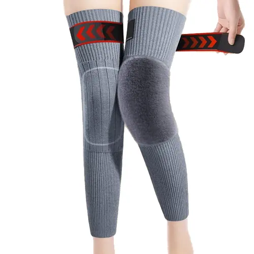 Ollas Extended Cashmere Wool Knee Sleeves, Faux Rabbit Fur Lined Thickened Thermal Long Leg Warmers Unisex, Non‑Slip Knee Protector for Cold Legs & Joint Support, Winter Knee Brace for Men Women Elderly Seniors