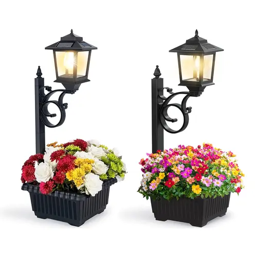 Hoodink 1/2 Pcs Solar Lamp Post Light With Planter, Patiodecor, Halloweendecor, Home Decor For Fall, Waterproof,Holiday decor,2 In 1 Outdoor Solar Post Light For Porch Front Door Patio Roadside Decoration,home decor,home essentials,camping essentials,soho