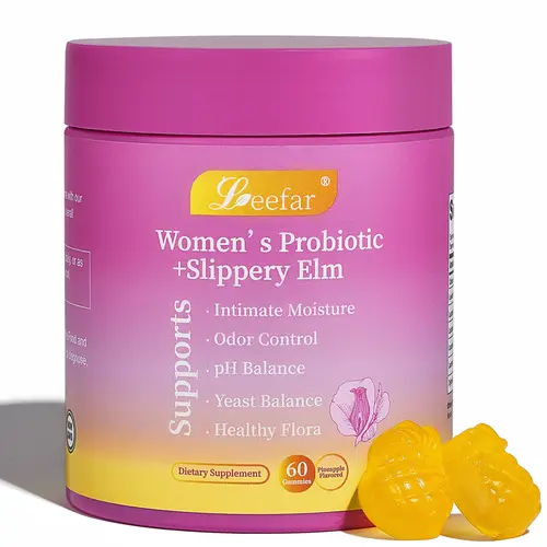LEEFAR Her Juicy  Feminine Probiotics Gummies- All in One Solution with Slippery Elm and Prebiotics&Lactobacillus Probiotic Blend for Women’s pH Balance and Dryness - Hawaiian Pineapple Women Gummies 60 Count Healthcare Dietary