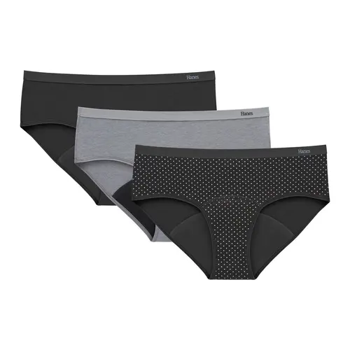 Hanes Comfort Period. Hipster Underwear Super Leaks 3-pack Women's Multi Pack Comfortable Fit Soft Stretch Fabric Breathable Sp41ya